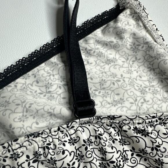 Gina Benotti M Floral Bow Cami Top Black White Stretch Y2K Coquette Goth - Picture 8 of 11